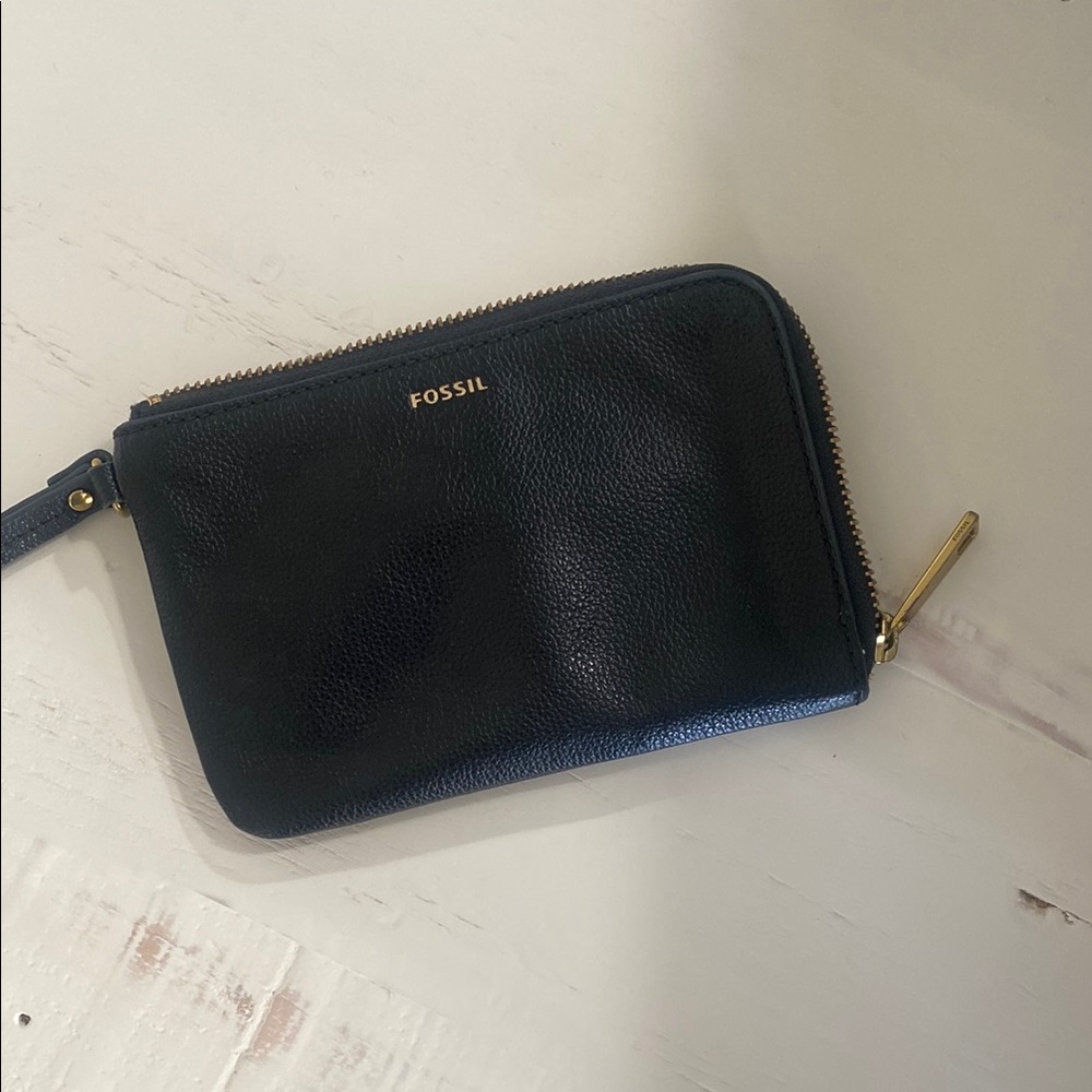 Fossil Black Leather Wristlet
